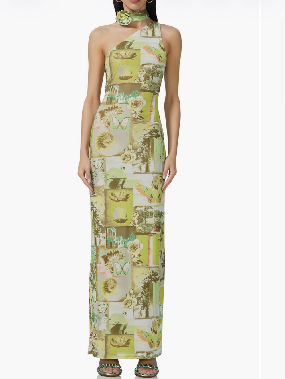 AFRM Yellow-Green Floral & Scenic Maxi Dress